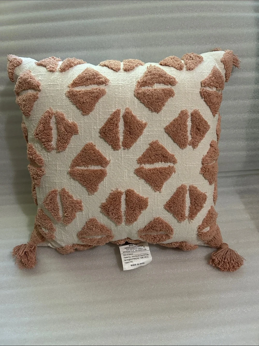 Threshold 18” x 18” Blush and Ivory Tufted Tassel Accent Pillow